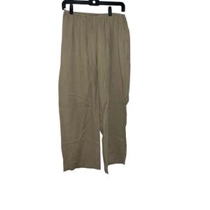Flax Tan Neutral Sand Linen Pull-On Pants Elastic Waist Lagenlook size S Small